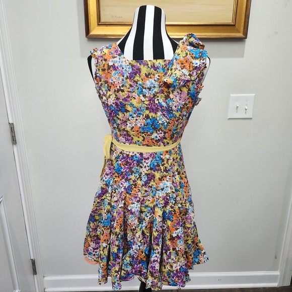 Ark & Co Floral Wrap Dress Size M Multicolor Ruffle Sleeveless Fit & Flare Lined - Picture 7 of 9